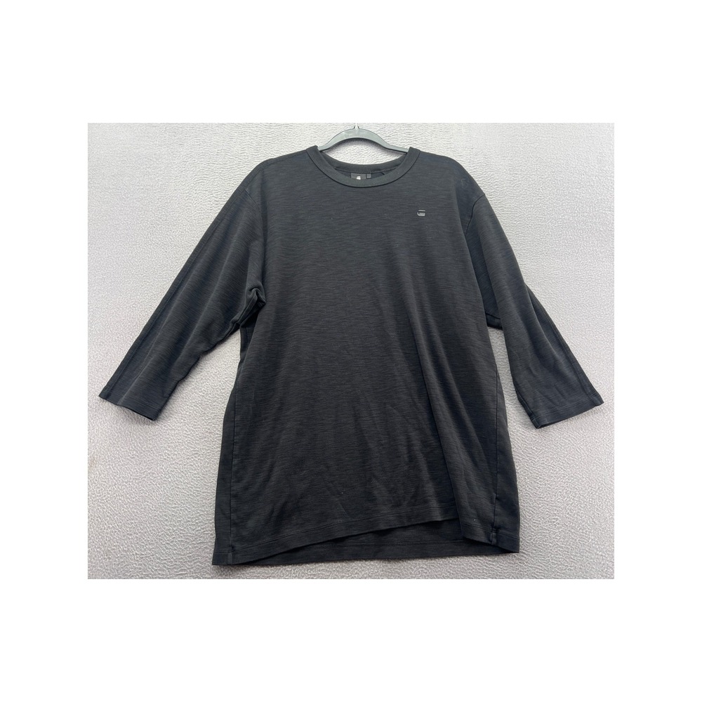 G-Star Raw Shirt Mens Sz L Long Sleeve Tee Black Slub Cotton Crew Neck Logo